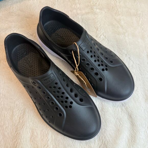NEW People ACE Rubber Sneakers Slip On Water Shoes Black M 5 W 7 Perforated - Picture 9 of 9